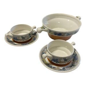 Goebel Burgund Oeslauer Manufaktur W Germany 2 Serving Soup Bowl Set 5pc Plate